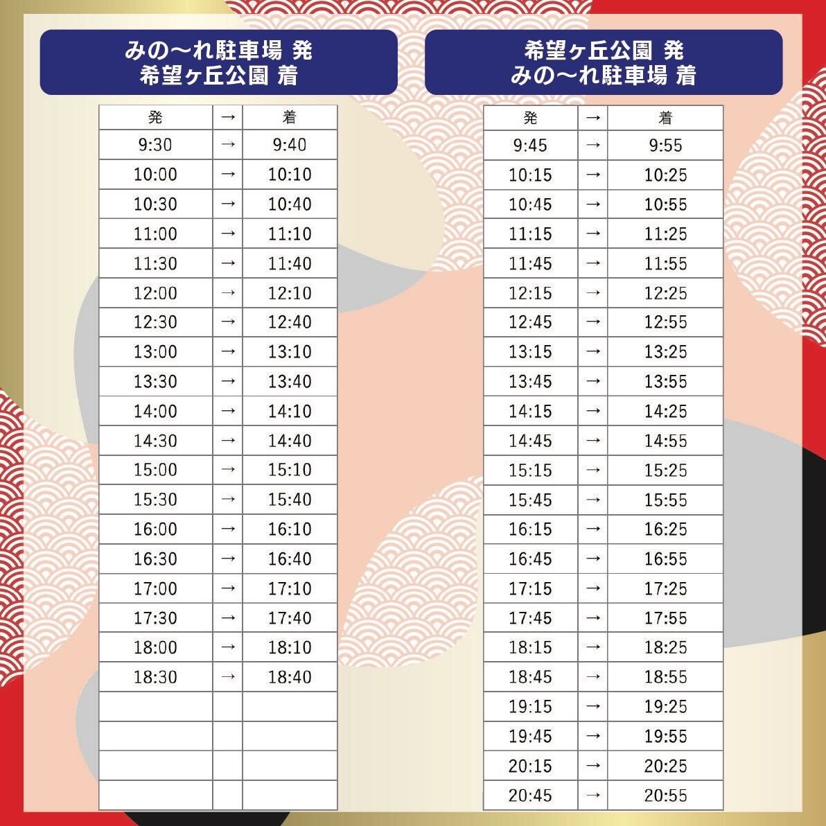 みの〜れ駐車場発着のバス時刻表
